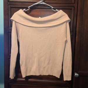 Off the shoulder tan sweater